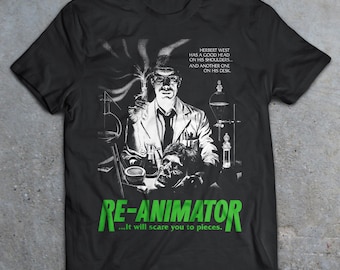Re-animator 1985 horrorfilm T-shirt, 80's horror shirt, Lost Boys, Fright Night, Creepshow, Night of the Demons, Videodrome, Zombie T-shirt