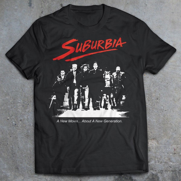 Suburbia 1983 film T-shirt, punk film, TSOL, de Vandalen, DI, cirkel schokken, zwarte vlag, X, kleine bedreiging, Ramones