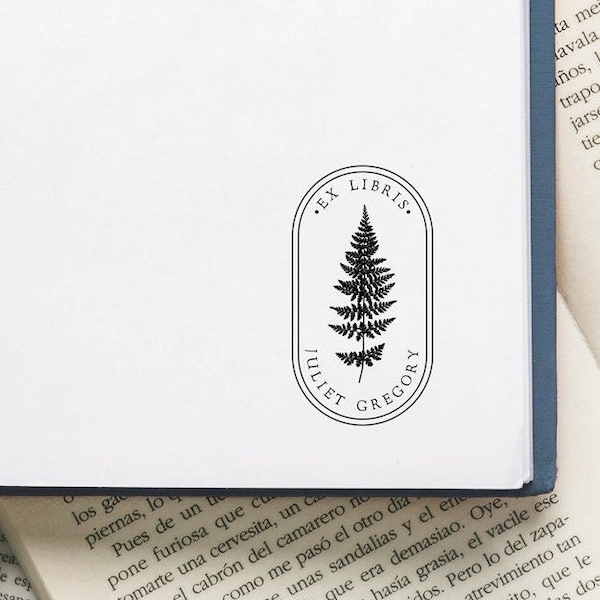 Vintage Fern Library Stamp or Book Stamp, From the Library Of Bookplate, Book Lover Stamp, Ex Libris