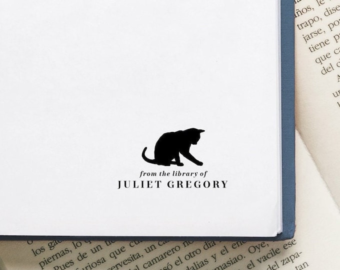 Cat Library Stamp or Book Stamp, From the Library Of Bookplate, Cat Lover Stamp