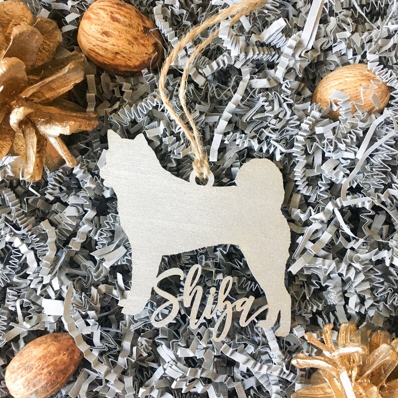 Personalized Dog Ornament Shiba Inu Ornament Dog Christmas Ornament Laser Cut Ornament Silver Pet Ornament
