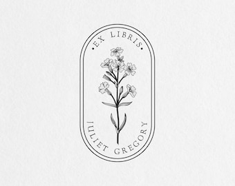 Vintage Floral Library Stamp or Book Stamp, From the Library Of Bookplate, Book Lover Stamp, Ex Libris