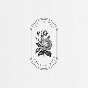 Vintage Rose Library Stamp or Book Stamp, From the Library Of Bookplate, Book Lover Stamp, Ex Libris