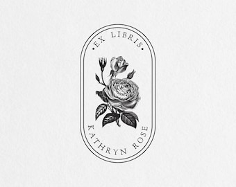 Vintage Rose Library Stamp or Book Stamp, From the Library Of Bookplate, Book Lover Stamp, Ex Libris