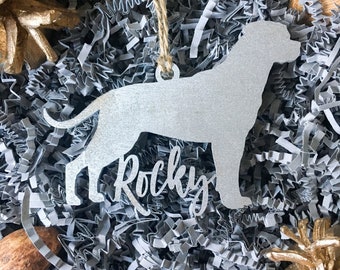 Personalized Silver Dog Ornament, Rottweiller Ornament, Dog Christmas Ornament, Laser Cut Ornament