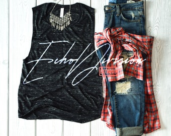 Download Free Tank Top Mockup -Bella + Canvas - Women's Flowy Muscle Tank - 8803 Black Marble - Apparel Photography PSD Template