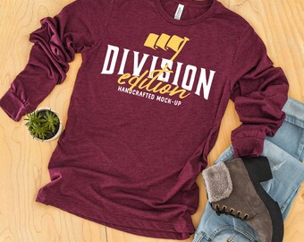 Download Free Shirt Mockup - Bella + Canvas - Long Sleeve Jersey Tee - 3501 - Maroon Triblend - Outfit Flat lay - Apparel Photography PSD Template