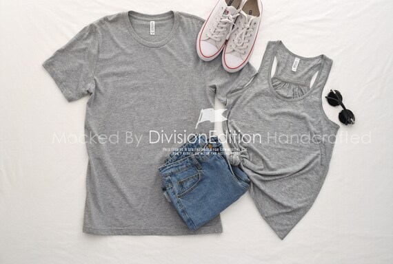 Couple Mockup Bella Canvas 3001 Athletic Heather Shirt