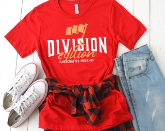 Download Shirt Mockup Bella Canvas 3001 Shirt Red Outfit Flat Lay Apparel Photography Download Free Mockup T Shirt Psd PSD Mockup Templates