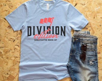 Download Free Shirt Mockup Bella Canvas 3001 Shirt Baby Blue Outfit Flat PSD Mockup Template