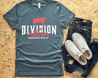 Download Free Shirt Mockup - bella canvas 3001 Shirt - Heather Slat - Outfit Flat lay - Apparel Photography PSD Template