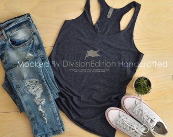 Download Free Tank top Mockup -Next Level - Women's Triblend Racerback Tank - 6733 Navy - Apparel photography PSD Template