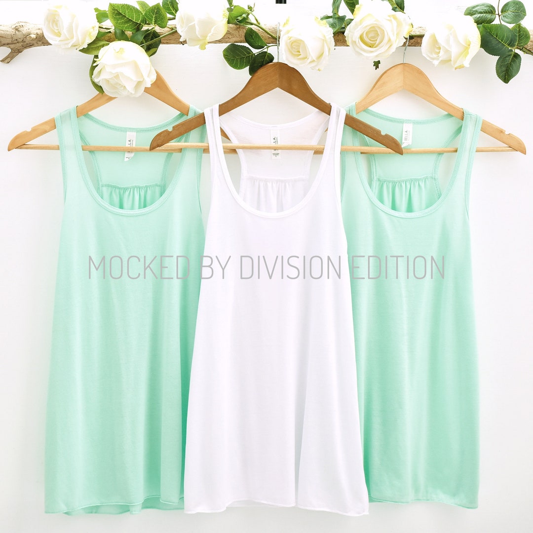 Bride Tank Mockup Bella Canvas 8800 Tank Top White Mint Outfit Flat Lay ...