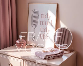Elegant Pink Bedroom Frame Mockup - Vertical Wood Art Display – DIN A Artwork Mockup Frames