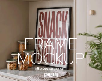 Maqueta de marco de cocina moderna: marco negro, diseño de despensa (PSD)