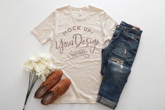 Shirt Mockup Bella Canvas 3001 Shirt Soft Cream Outfit Etsy