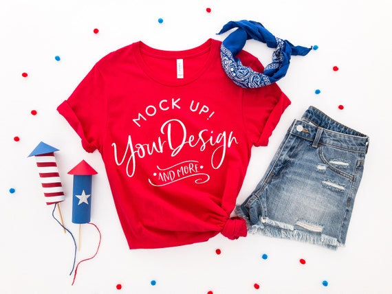 4th of July Shirt Mockup Red Bella Canvas 3001 Unisex Jersey Tee
