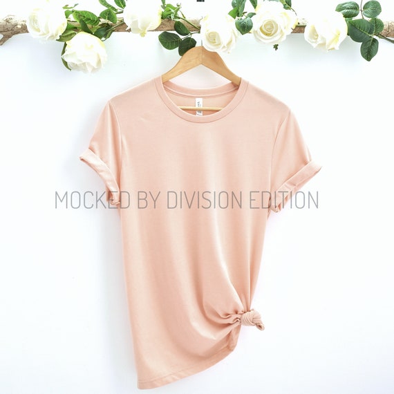 Couple Mockup Bella Canvas 3001 Shirt Peach Outfit Flat Etsy