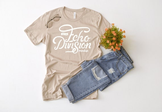 Shirt Mockup Bella Canvas 3001 Shirt Tan Outfit Flat Etsy