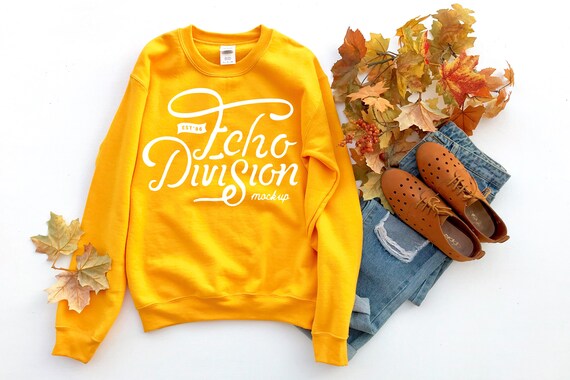 Fall Mockup Sweatshirt Mockup Gildan Mockup Gold Etsy