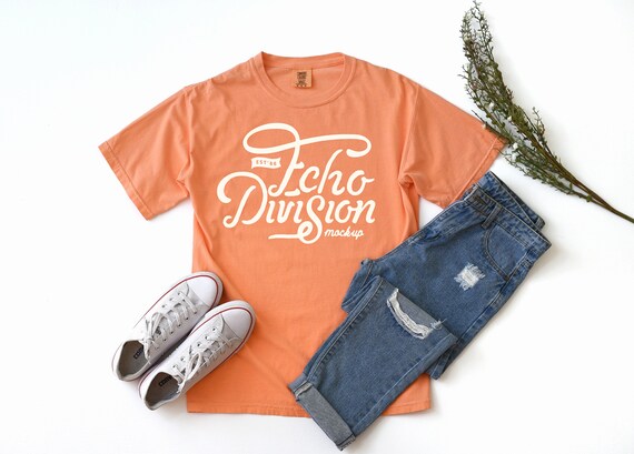 Shirt Mockup Comfort Colors Bright Salmon Garment Dyed Etsy