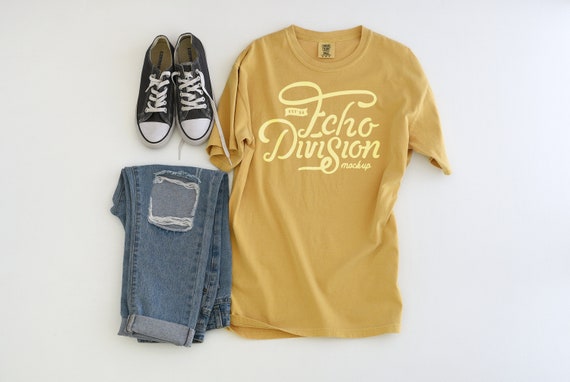 Download Shirt Mockup Comfort Colors Mustard Garment Dyed Etsy