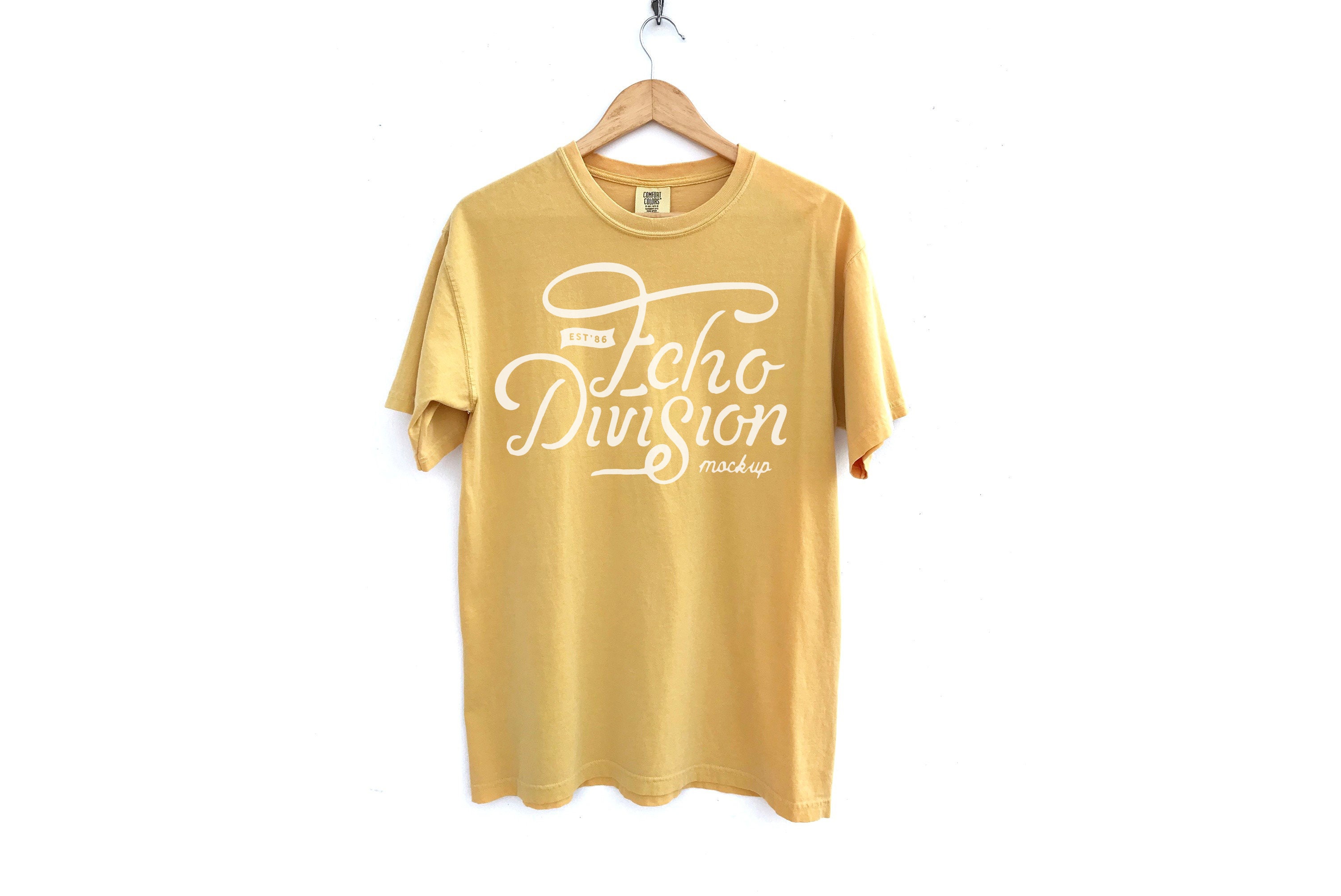 Download Hanging Shirt Mockup Comfort Colors Mustard Garment Dyed Etsy
