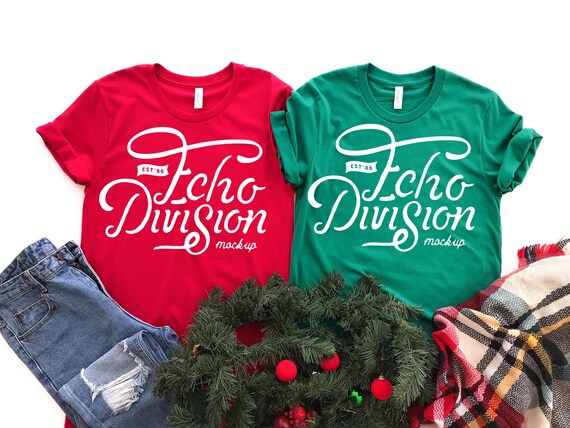 Christmas Shirt Mockup Bella Canvas 3001 Red Kelly Etsy