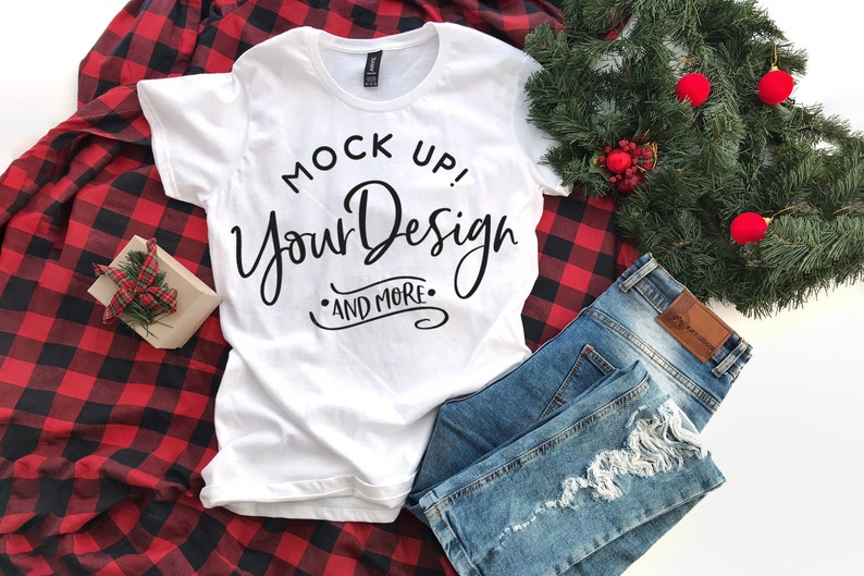 Christmas Mockup Anvil 880 White Shirt Mockup flat lay Etsy