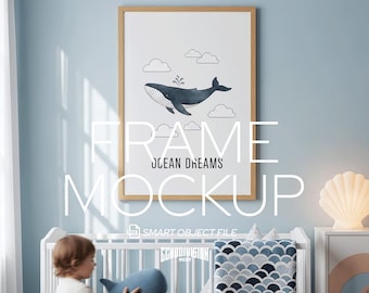 Mockup voor kinderkamer | Houten verticale lijst in babykamer | Kinderkunstdisplay PSD