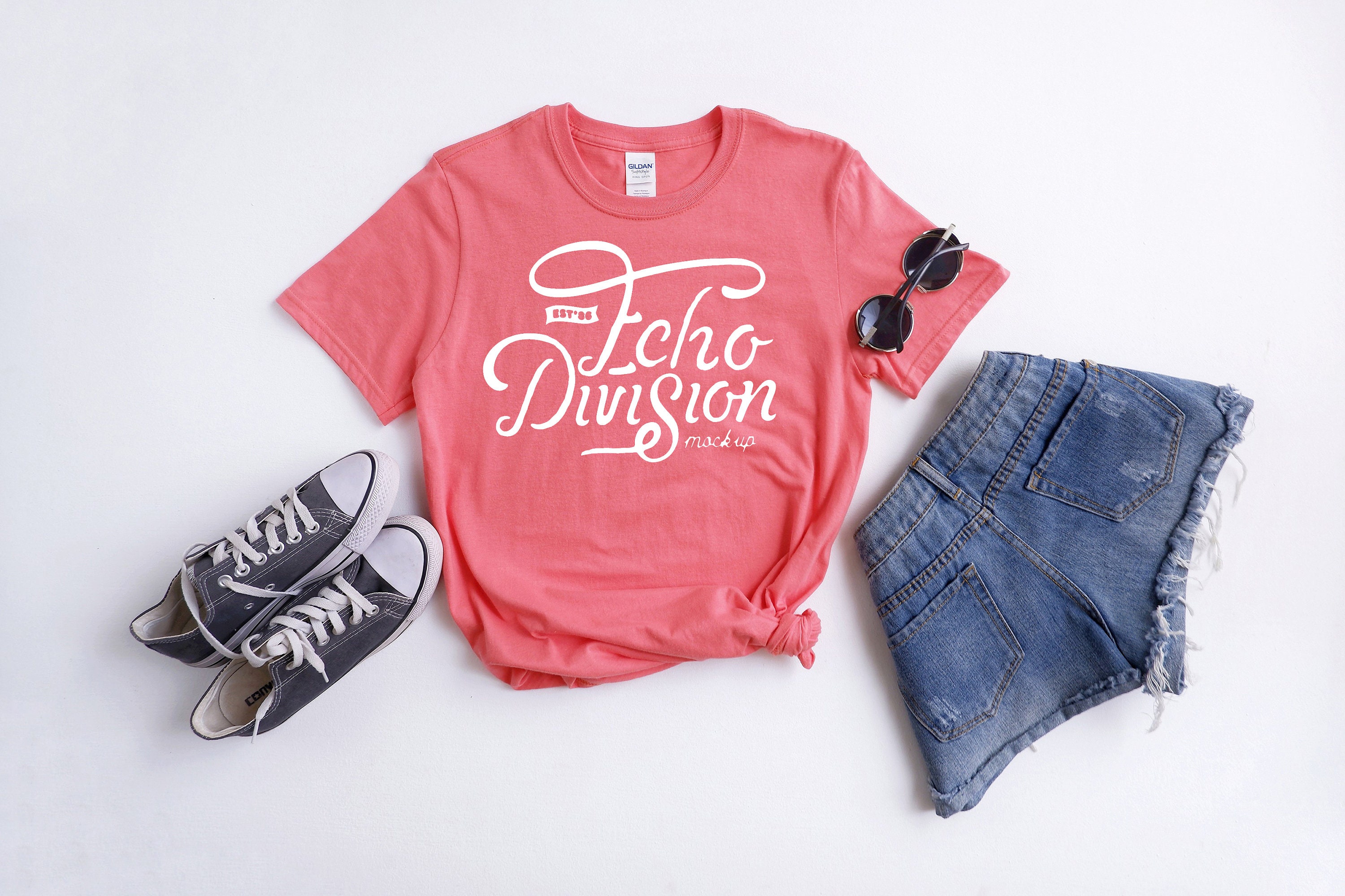 Download Shirt Mockup Gildan Softstyle T-Shirt 64000 Coral Silk | Etsy