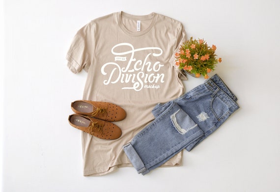 Download Shirt Mockup Bella Canvas 3001 Shirt Tan Outfit Flat Etsy
