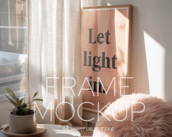 Cozy Living Room Frame Mockup - Vertical Wood Art Display – DIN A Artwork Mockup Frames