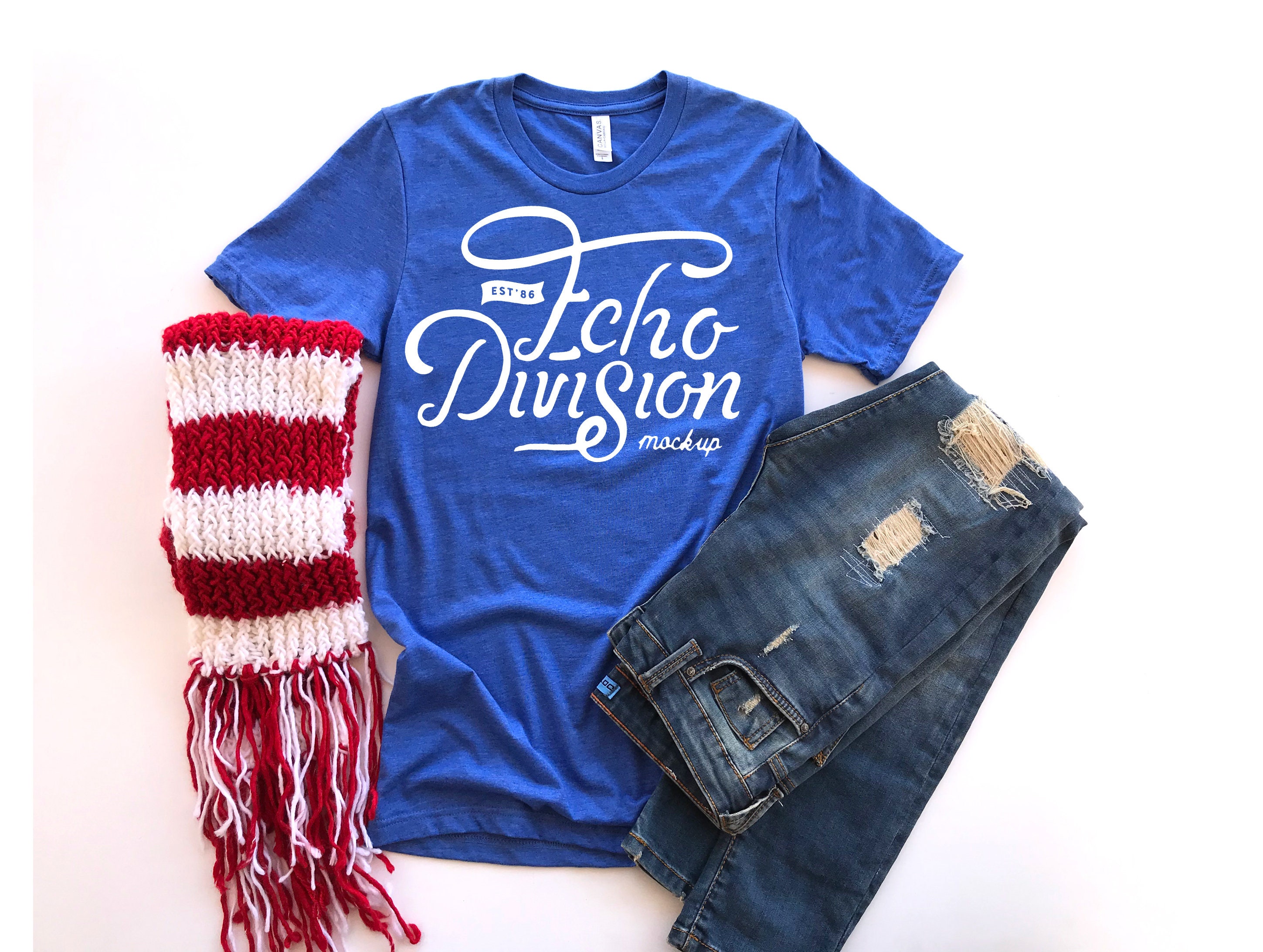 Download Fall Shirt Mockup Bella Canvas 3001 Heather True Royal | Etsy