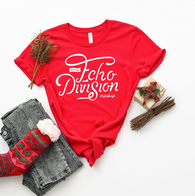 Download Christmas Mockup Bella Canvas 3001 Red T-Shirt Mockup | Etsy
