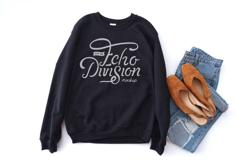 Sweatshirt Mockup Gildan Mockup photography 18000 mockup Fall Mockup flat lay Heavy Blend Crewneck Sweatshirt Black