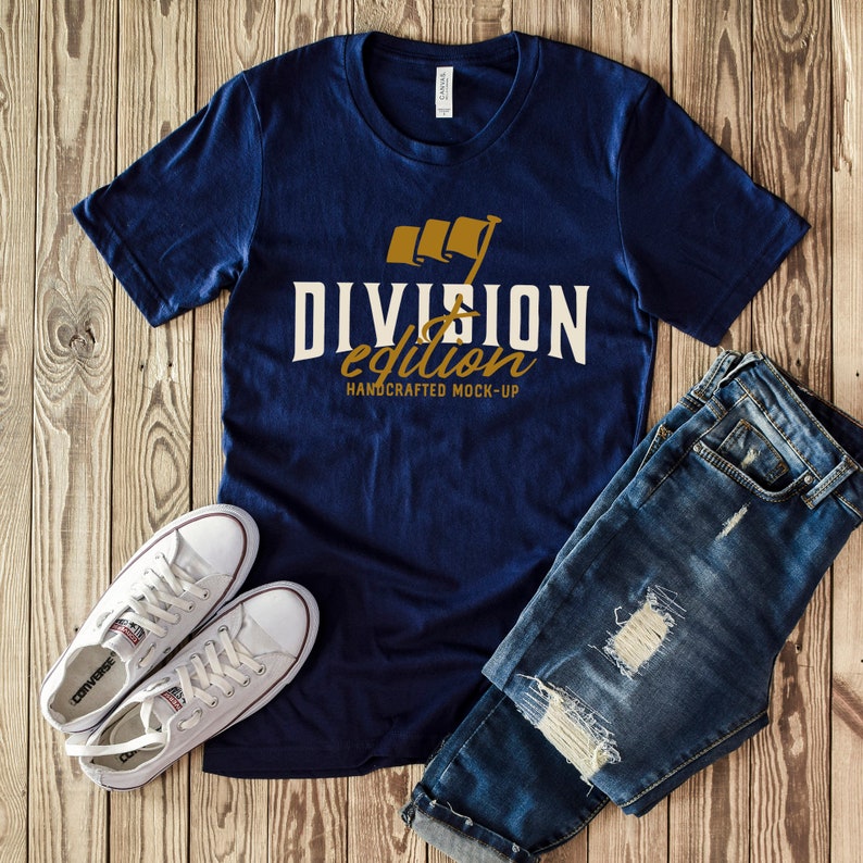 Download Shirt Mockup Bella Canvas 3001 Shirt Navy Outfit Flat | Etsy