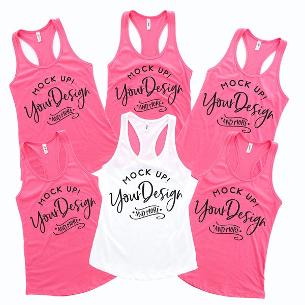 Bachelorette Tank Mockup -Next Level - Women Ideal Racerback Tank Mock-up - 1533 Hot Pink - Outfit Flat lay - Apparel Photography