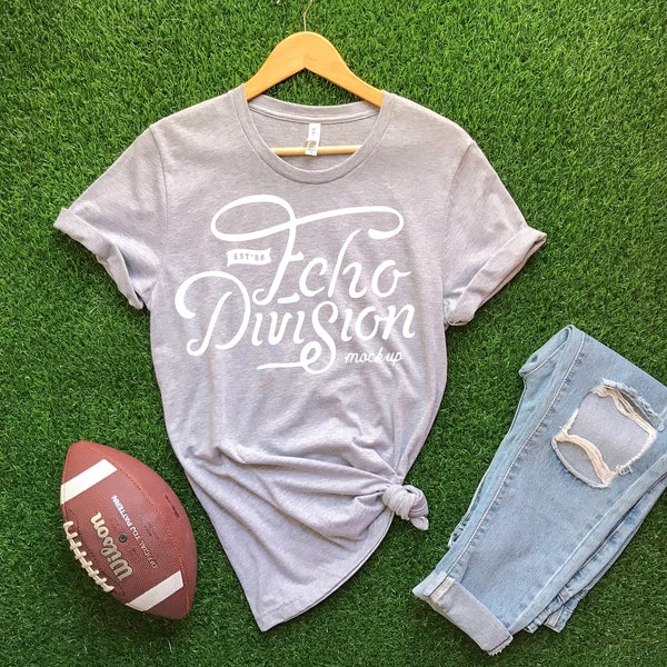 Shirt Mockup  - Bella Canvas 3001 Shirt -  Athletic Heather - Football Mockup Outfit Flat lay - Apparel Photography