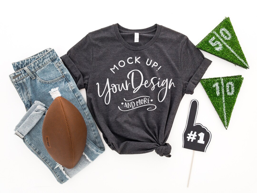 Bella Canvas 3001 Dark Grey Heather Football Mockup Unisex Jersey Tee ...