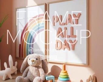 Maqueta de marco para habitación infantil - Exhibición de póster doble / Objeto inteligente PSD - Maqueta de obra de arte DIN A