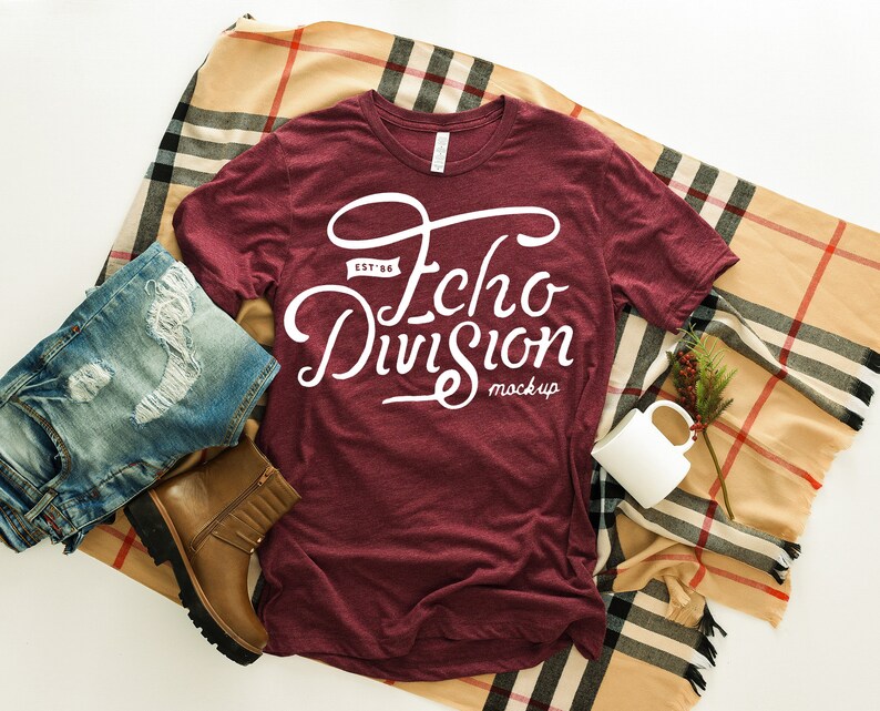 Download Fall Shirt Mockup Bella Canvas 3413 Maroon Tri T-Shirt | Etsy