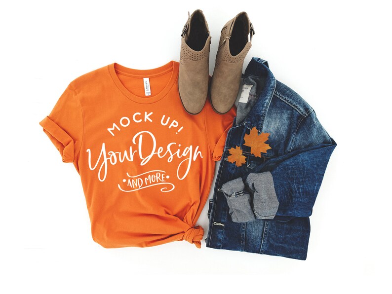 Download Fall Shirt Mockup Bella Canvas 3001 Burnt Orange T-Shirt ...