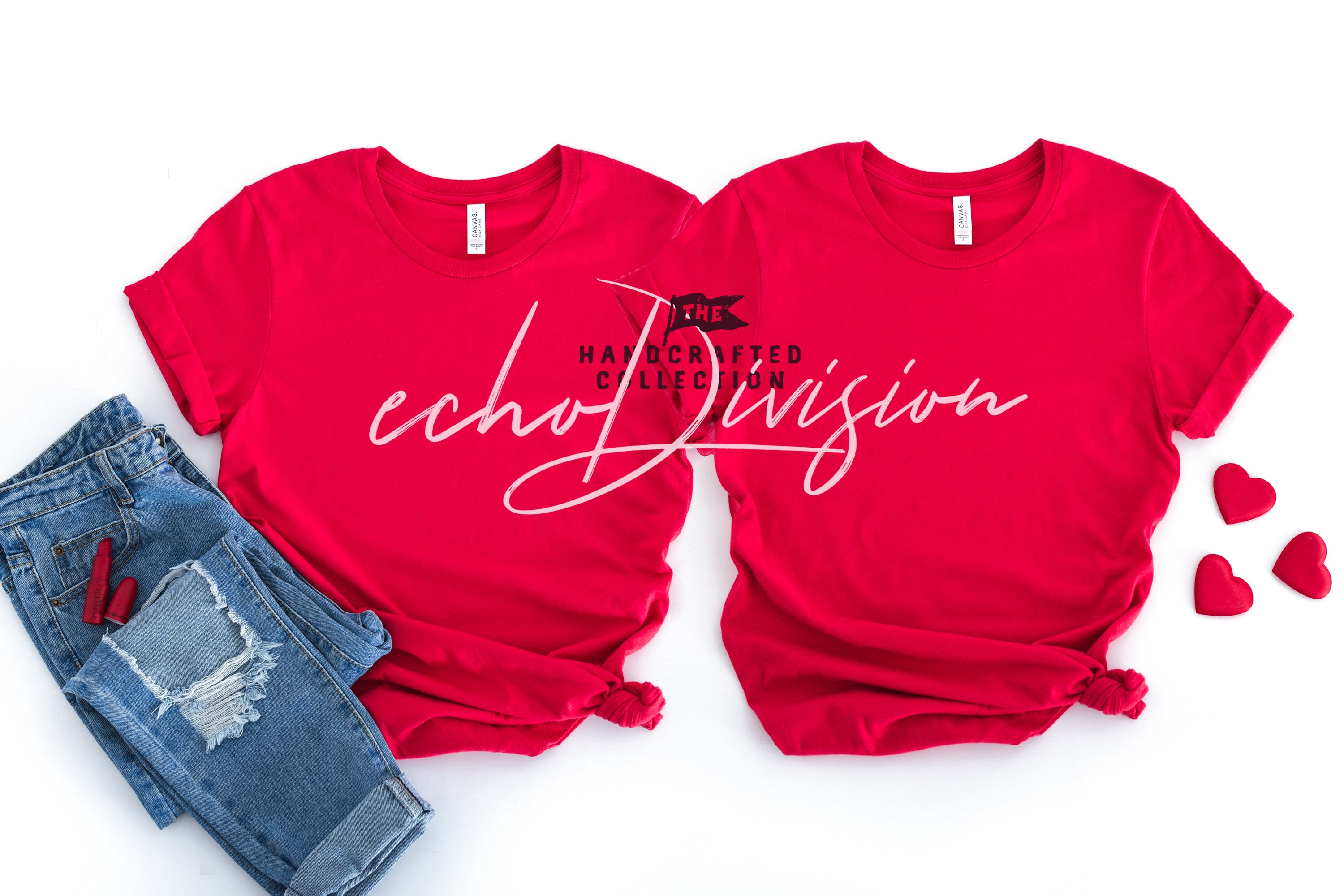 Download Couple Shirt Mockup Bella Canvas 3001 Shirt Red | Etsy