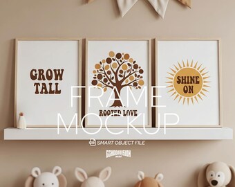 Nursery Triple Frame Mockup: Vertical Poster PSD Template