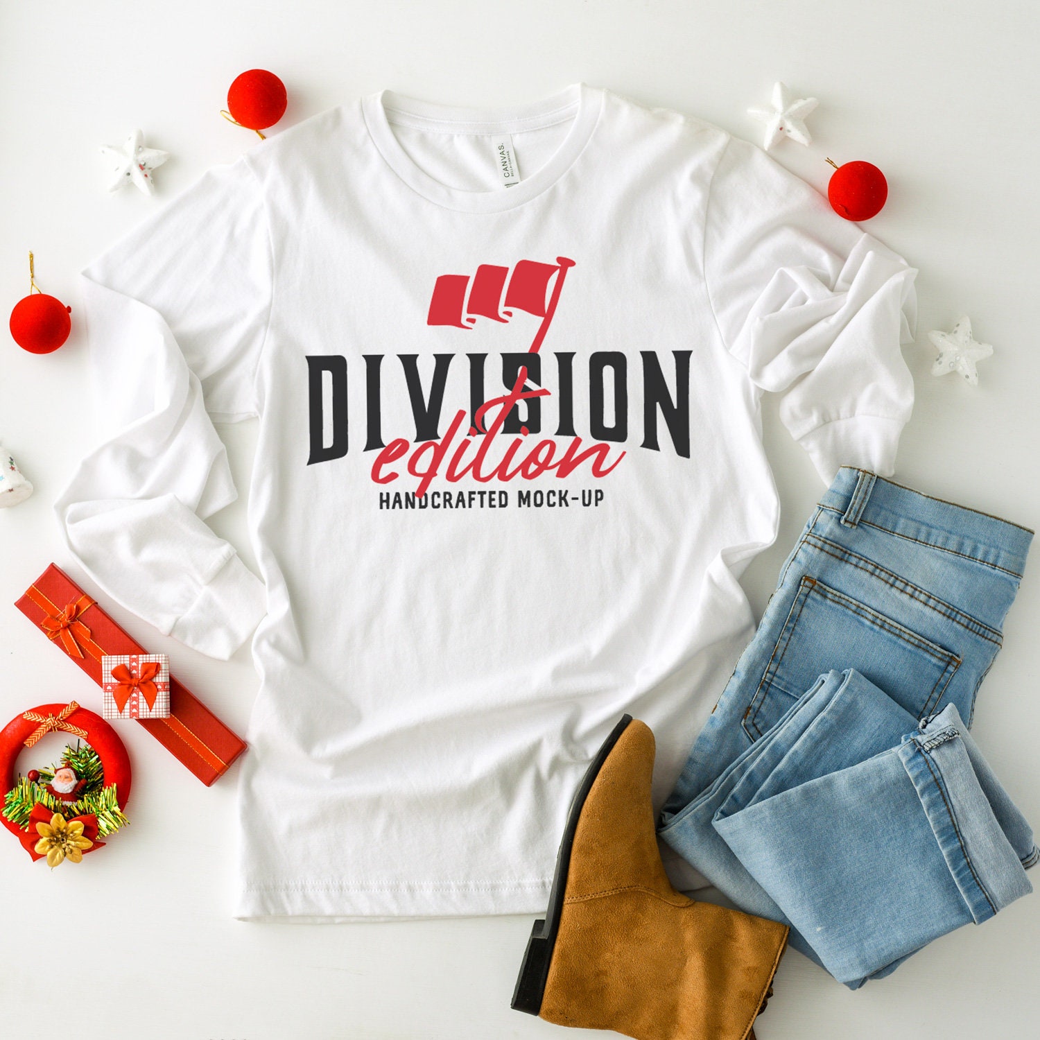 Download Christmas Shirt Mockup Bella Canvas Long Sleeve Jersey | Etsy