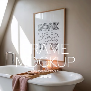Bathroom Frame Mockup: Minimalist Bathtub Scene PSD (Smart Object)