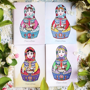 8 cartões de Páscoa/Pascha dobrados. Matryoshka Nesting Doll Cristo ressuscitou cesta vela cordeiro lírio grego ortodoxo Ucrânia