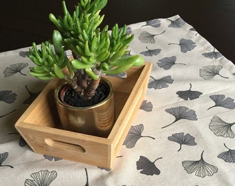 High-quality tablecloth or XXL tablecloth, rectangular or round, long background color: natural linen or brown | with ginkgo leaf pattern
