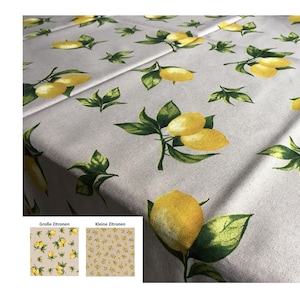 Hochwertige Mitteldecke o. XXL-Tischdecke rechteckig o. rund Stoffdecke Farbe: naturleinen gelb grün LEMON GARDEN große oder kleine Zitronen